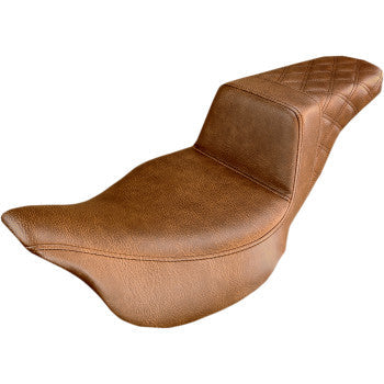 Saddlemen Step-Up Seat — Rear Lattice Stitch Brown - 808-07B-173BR For Harley Touring 2008-2025