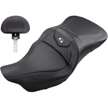 Saddlemen Heated Roadsofa™ Carbon Fiber Seat With Backrest - 808-07B-185BRHC For Harley Touring 2008-2025
