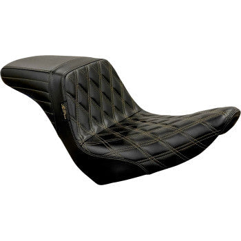 LePera Kickflip Seat — Double Diamond With Chestnut Stitching Black - LYR-590DD-CHET For Harley Softail 2018-2023