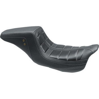 Mustang Squareback One-Piece Seat Tuck And Roll Black With Gun Metal Stitching - 75239GM For Harley Touring 2008-2025