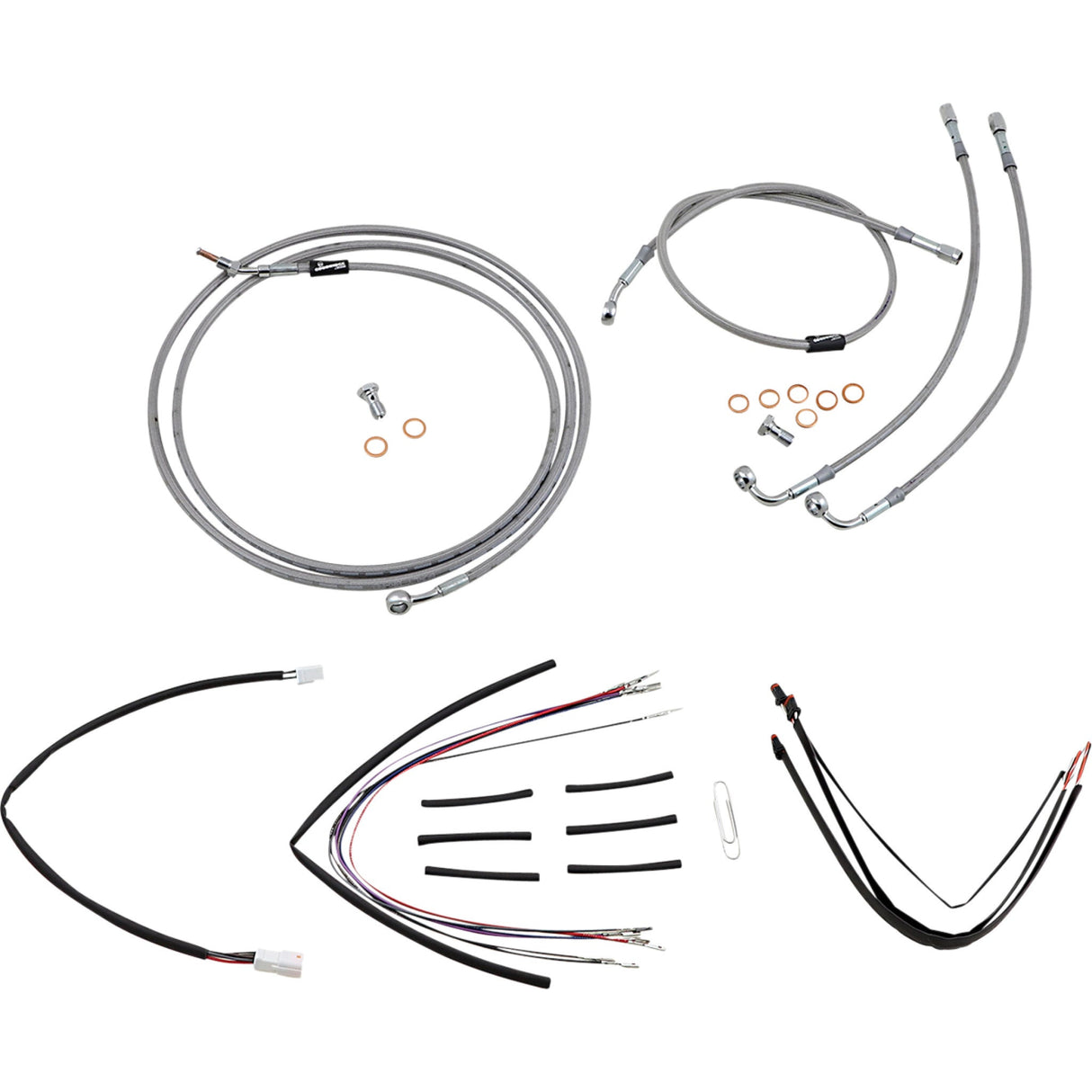 Burly Brand Complete Stainless Braided Handlebar Cable Brake Line Kit 14" Ape Hangers - B30-1155 For Harley Road Glide 2015-2016