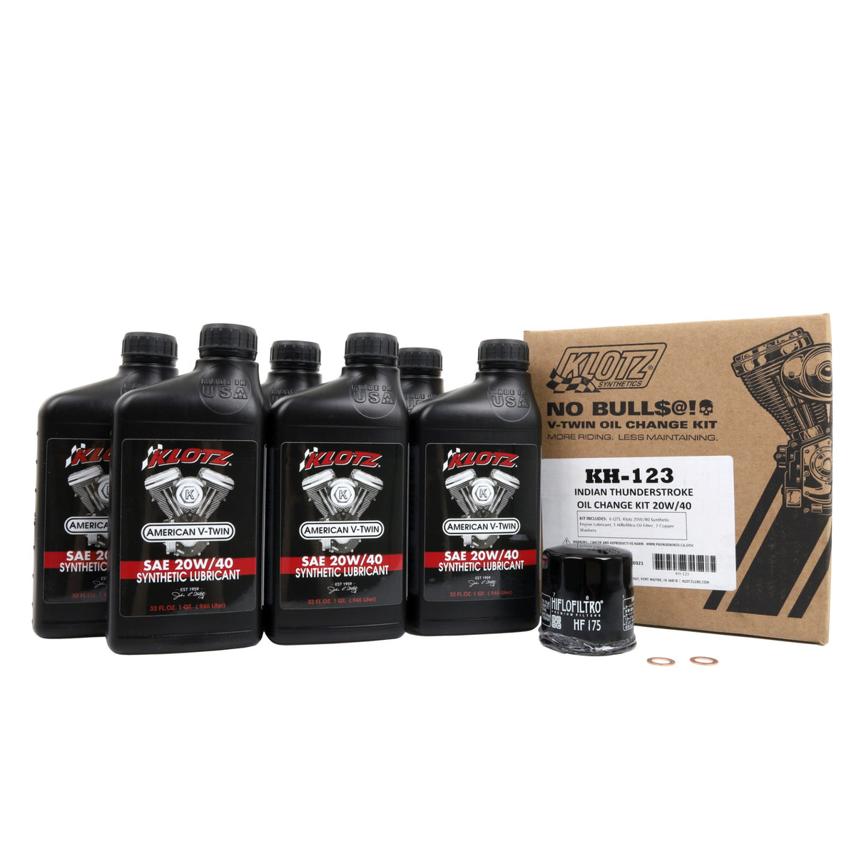Klotz OIL Synthetic Oil Change Kit Indian Thunderstroke 20W-40 - KH-123 For Indian 2014-2024