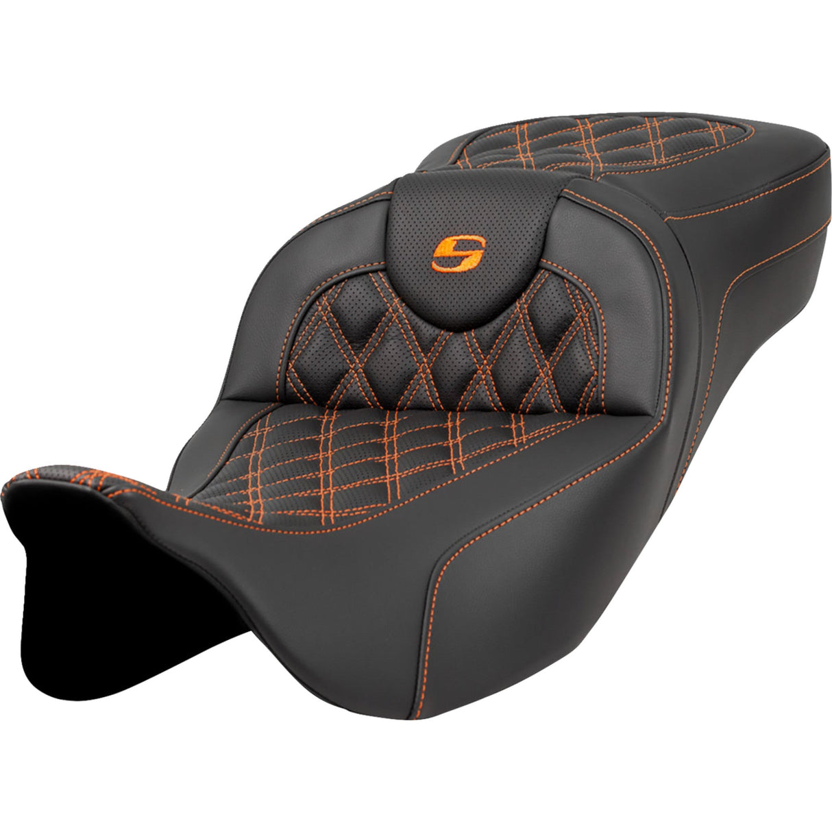 Saddlemen Extended Reach RoadSofa™ Seat Lattice Stitch Orange Stitch Without Backrest - 808-07B-18403 For Harley Touring 2008-2025