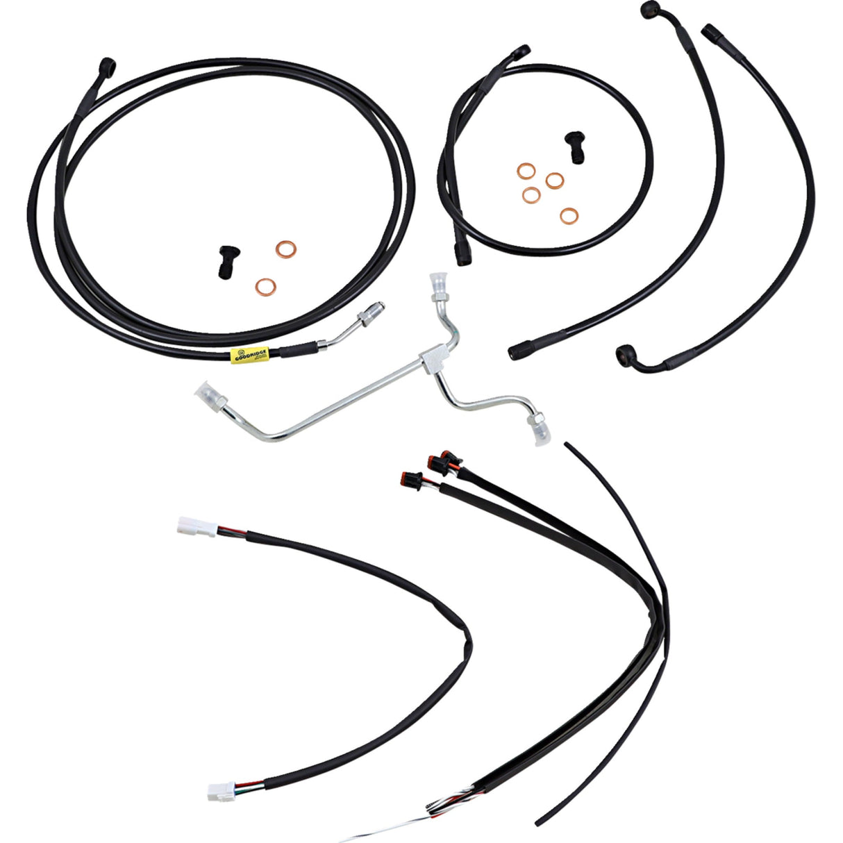 Burly Brand Complete Black Vinyl Handlebar Cable Line Kit For Ape Hangers 15" - B30-1237 For Harley Touring 2017-2020