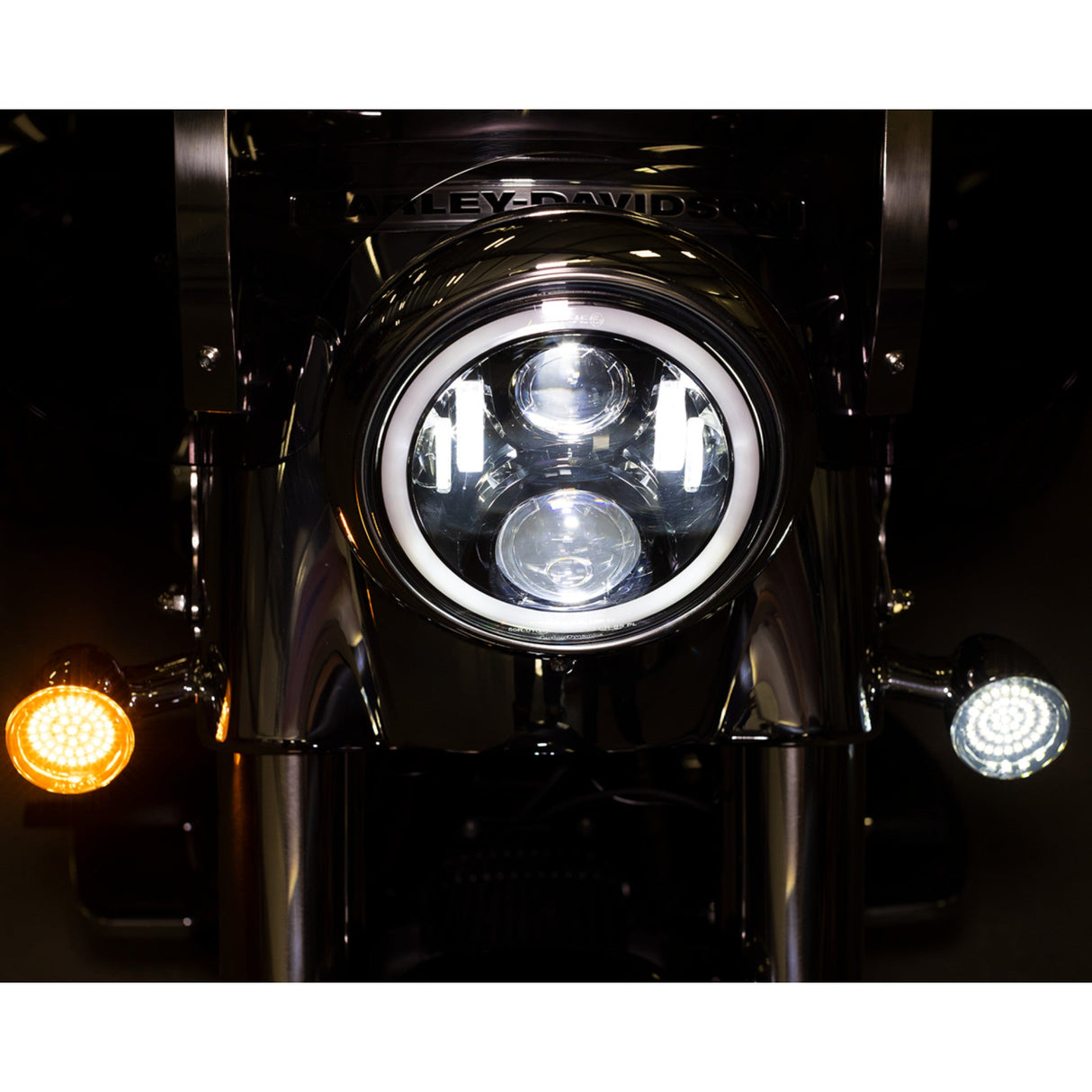 Custom Dynamics 7" Halo Headlamp With Touring Adapter 7" LED Black - CD-7-14-B For Harley Motorcycles 1984-2026
