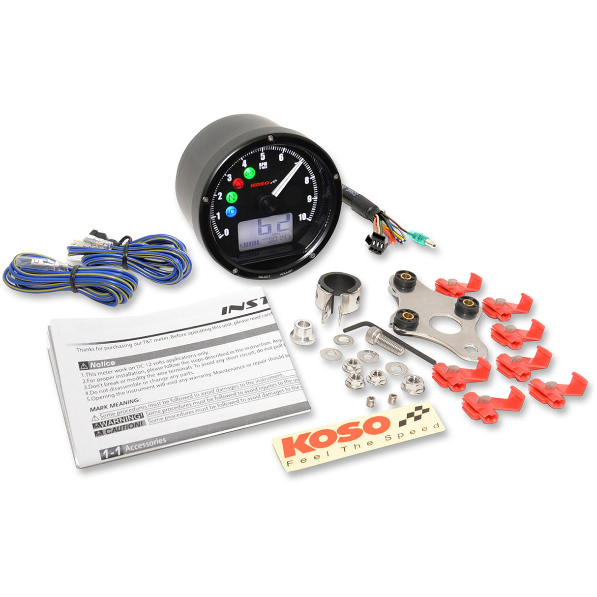 KOSO NORTH AMERICA 2211-0131 BA035K00 TNT-01R Universal Electronic Speedometer/Tachometer black face/casing
