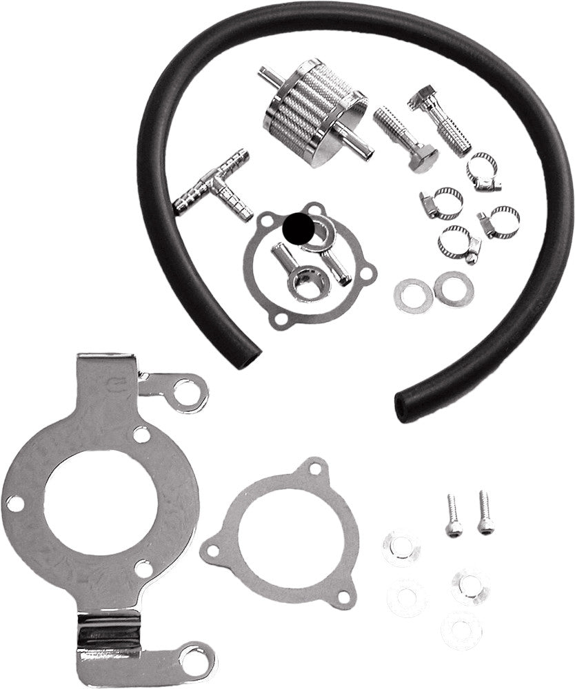 Harddrive Complete MNT Kit Breather Hose Chrome Touring - 120185 For Harley Touring 2008-2016