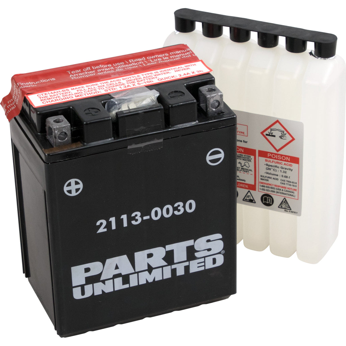 PARTS UNLIMITED 2113-0030 AGM Maintenance-Free Battery AGM Battery - YTX14AHBS .798L