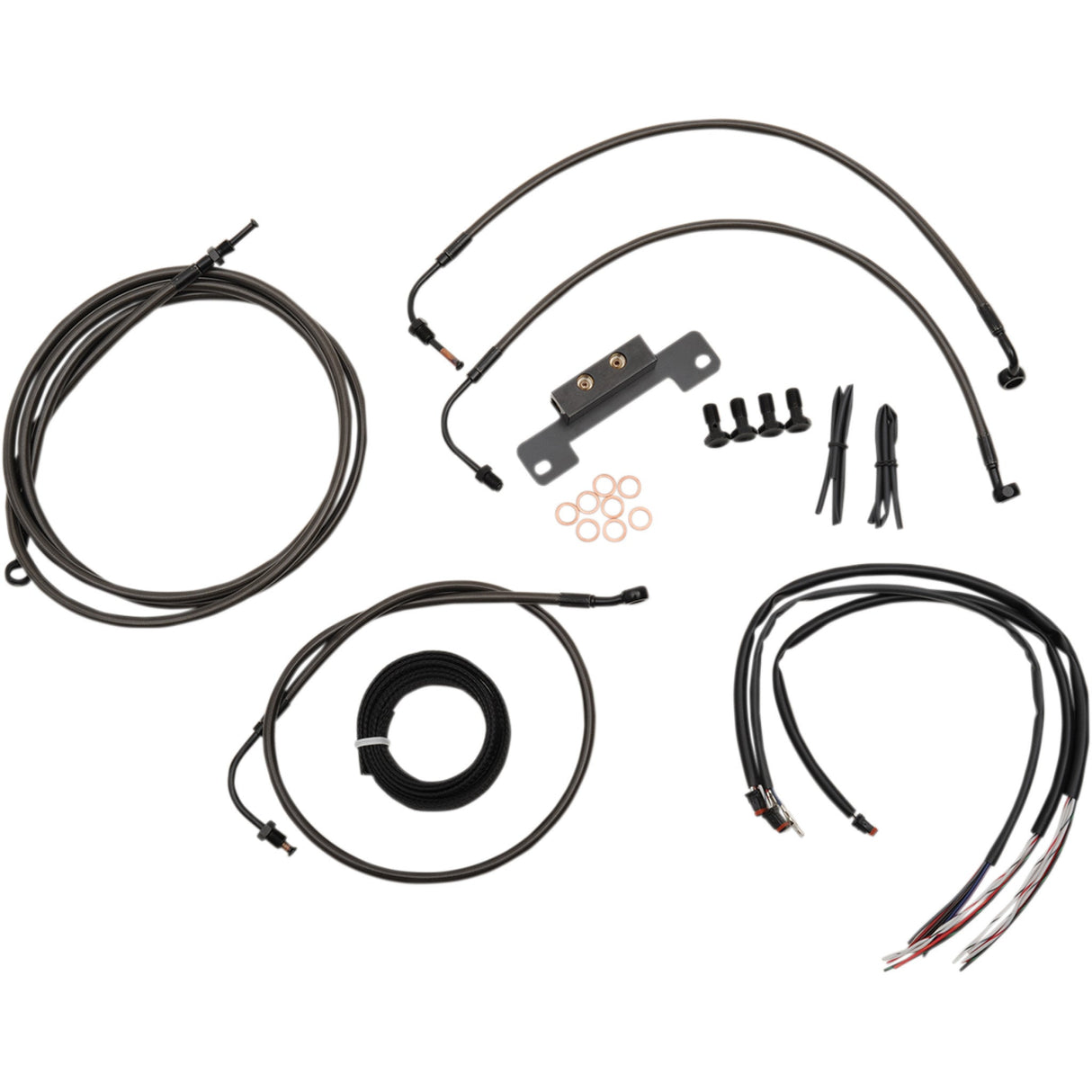 LA Choppers Complete Midnight Braided Handlebar Cable Brake Line Kit — Standard 12"-14" Handlebars - LA-8012KT2-13M For Harley Street Glide 2014-2015