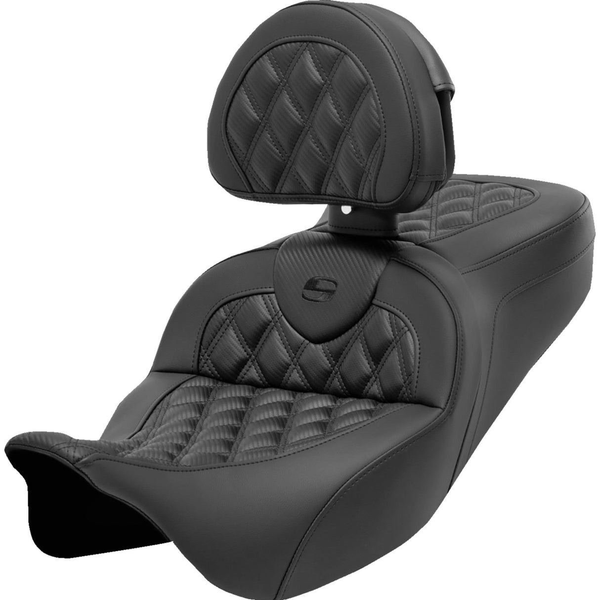 Saddlemen Roadsofa™ Seat With Backrest Lattice Stitch Carbon Fiber - 808-07B-206B0 For Harley Touring 2008-2024