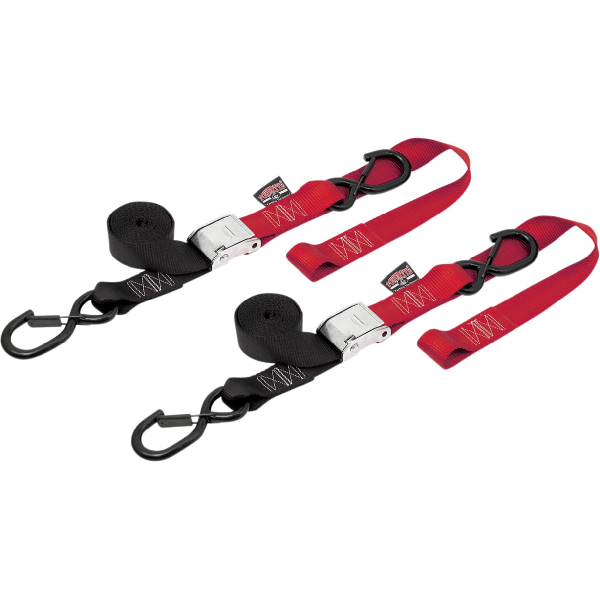 POWERTYE MFG. 3920-0139 29621-S 1-1/2" Cam-Buckle with Safety-Latch Hooks and Soft-Tye Cam Tie-Downs - 1-1/2" x 6-1/2' - Black/Red