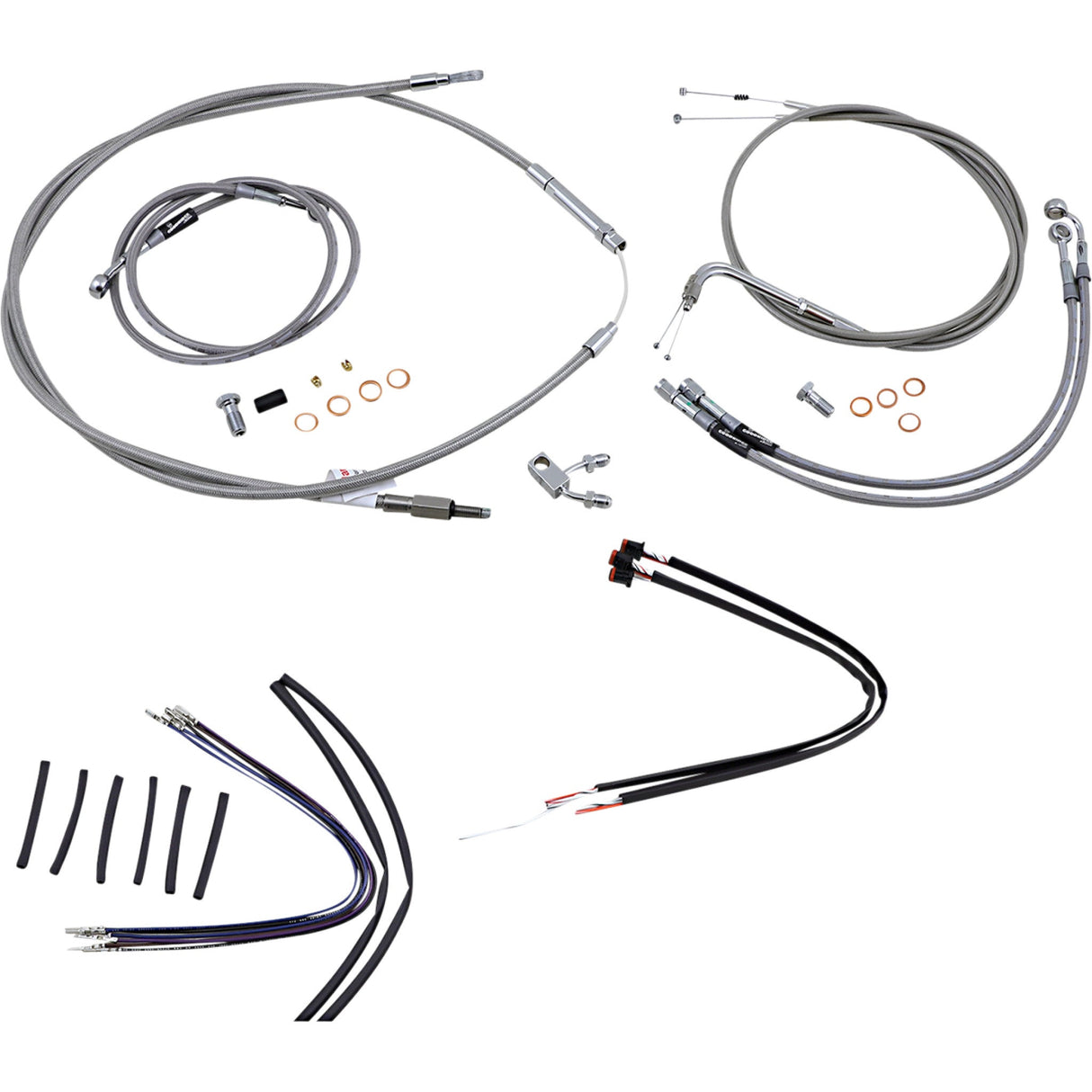 Burly Brand Complete Stainless Braided Handlebar Cable Brake Line Kit 14" Ape Hangers - B30-1127 For Harley Softail 2011-2015