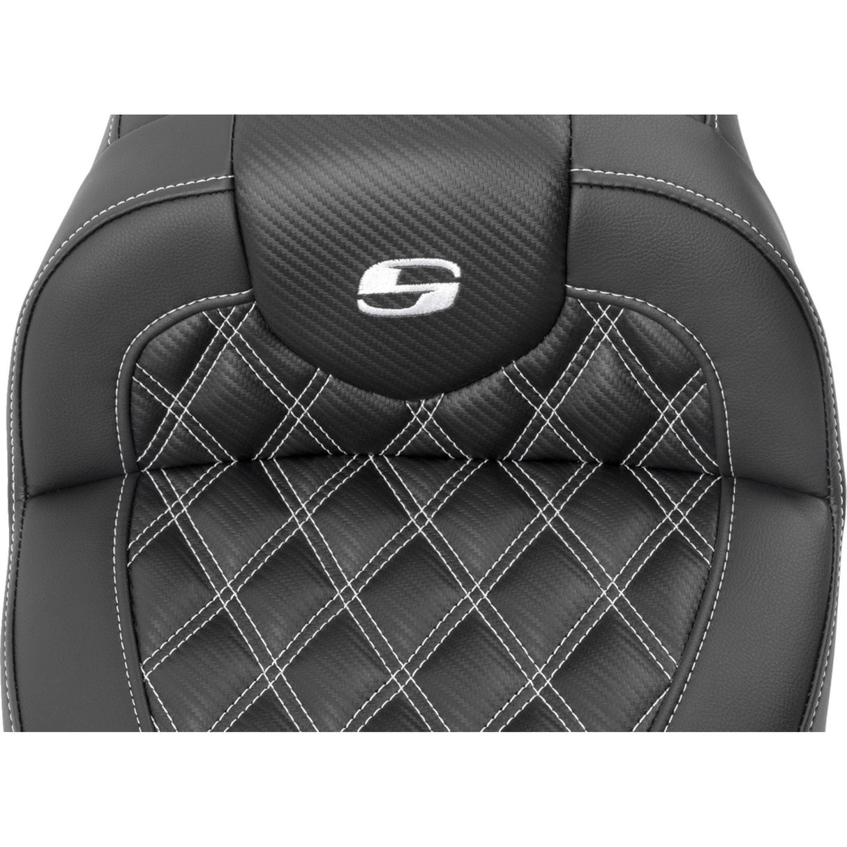 Saddlemen Roadsofa™ Lattice Stitch Seat With Backrest Carbon Fiber White Stitch - 823-07-206B6 For Harley Touring 2023-2026