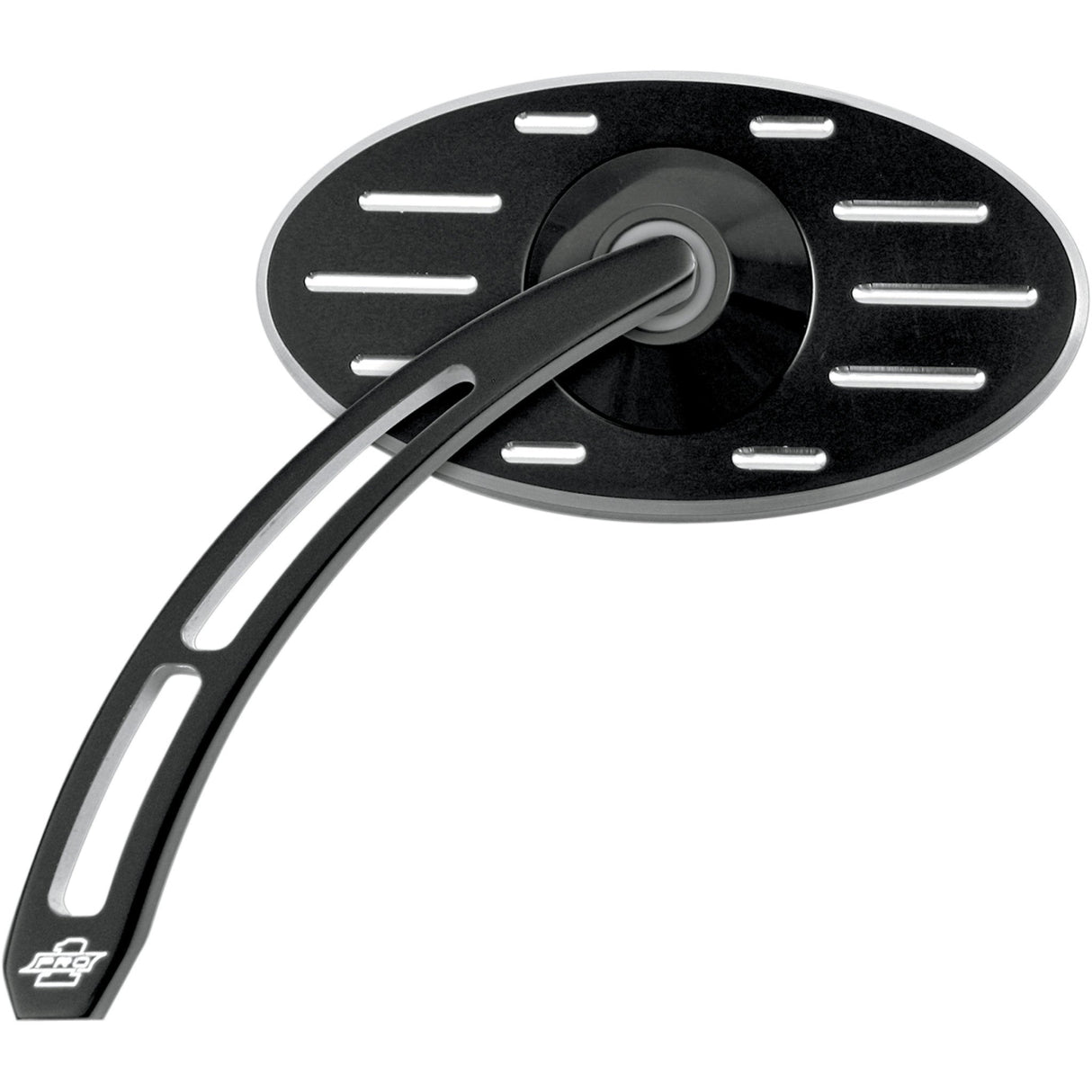 PRO-ONE PERF.MFG. 0640-0564 102630B Billet Aluminum Mirror Mirror - Pro Street - Side View - Cut-Out/Ball Milled - Oval - Black - Left