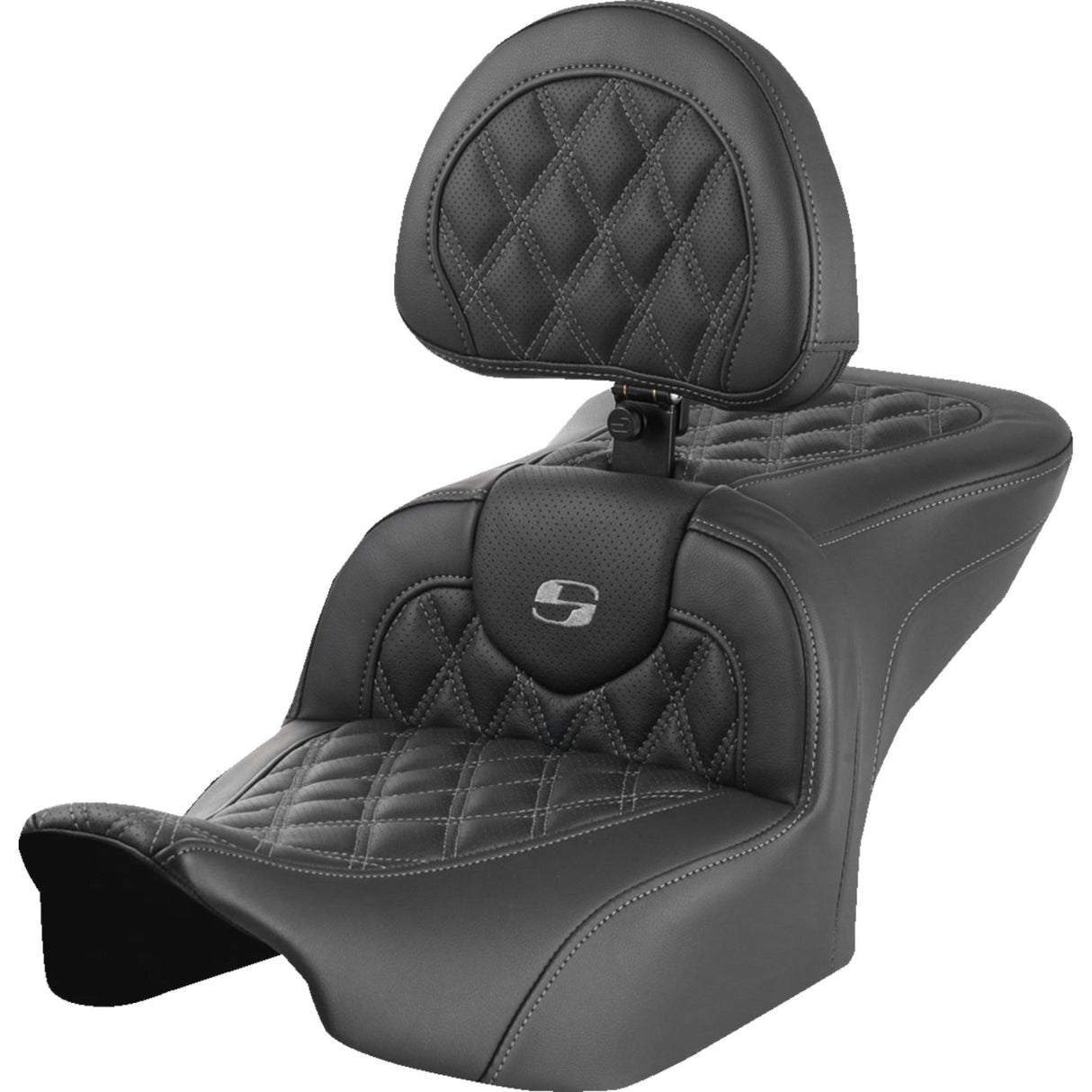 SADDLEMEN 0801-1720 823-07-182B2 Roadsofa™ Lattice Stitch Seat with Backrest - Lattice Stitch - Gray Stitch - FLTR/FLHX 23-24