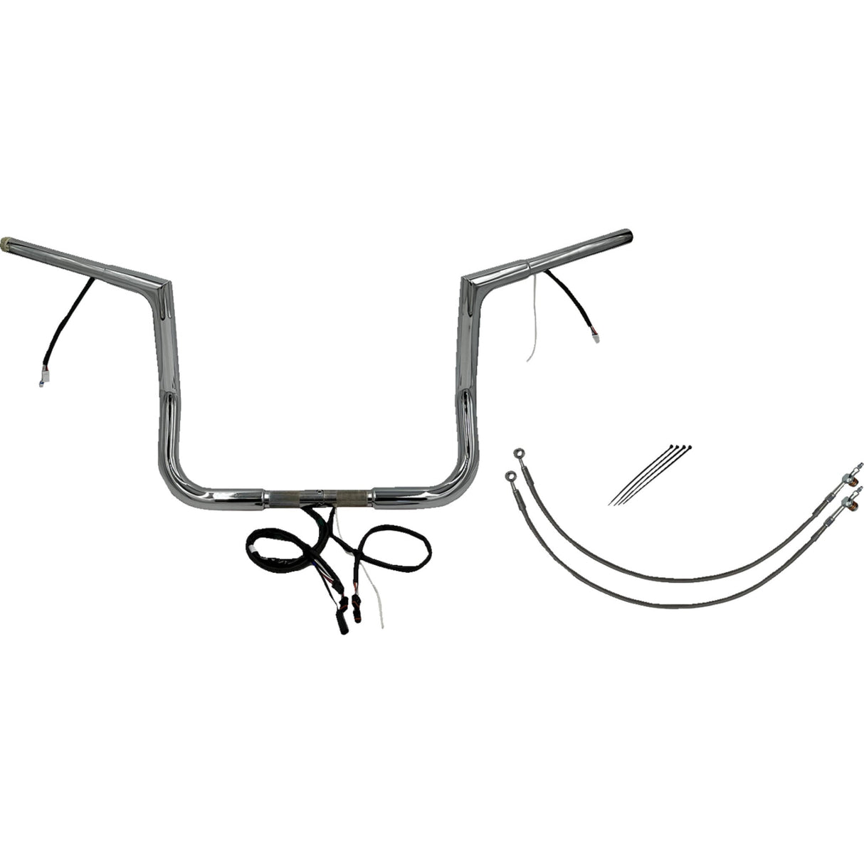 FAT BAGGERS INC. 0601-6101 701212 EZ Install Wired 1-1/4" Flat Top Handlebar Kit - 12" - Chrome