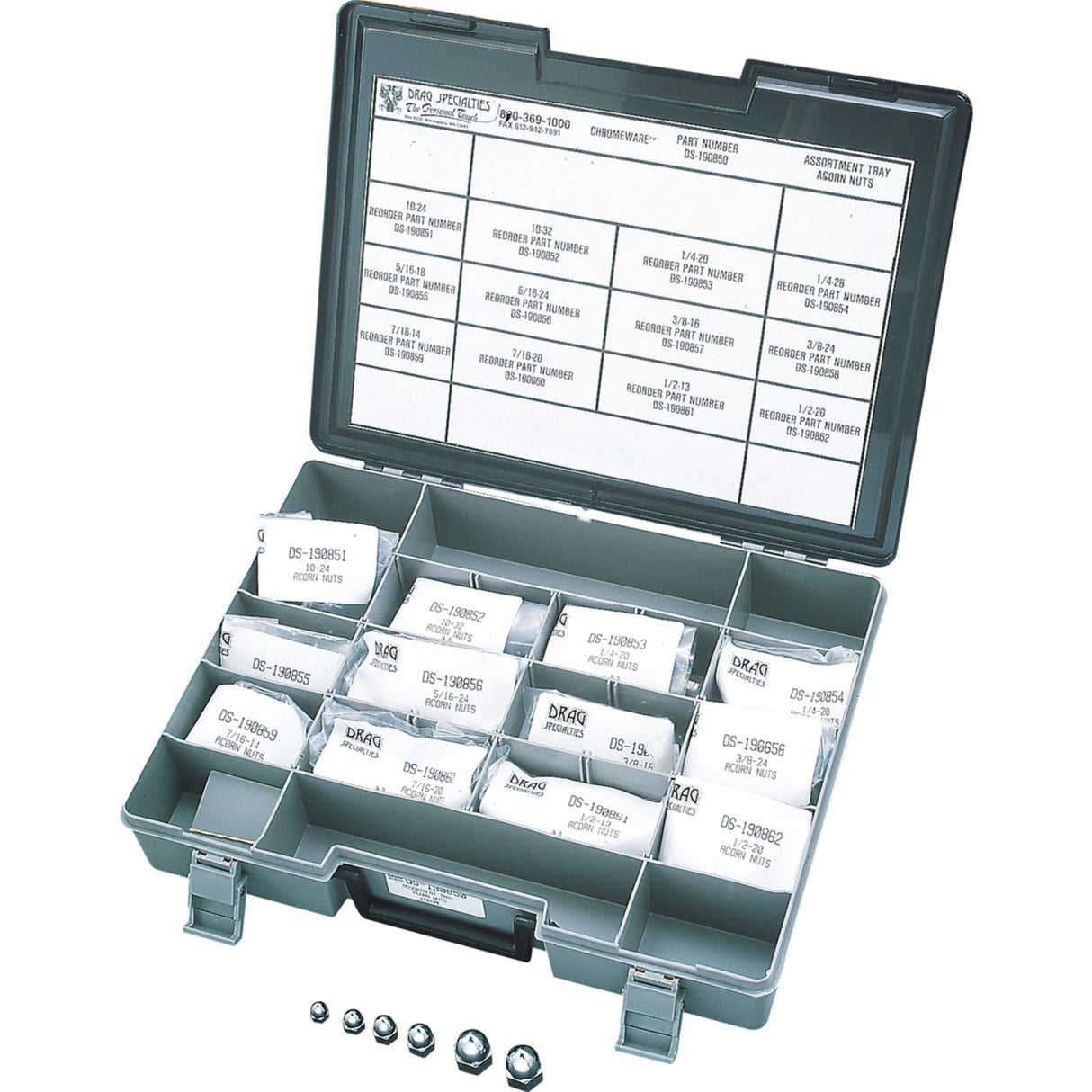 DRAG SPECIALTIES DS-190850 Acorn Nut Assortment Kit Nut Assortment - Acorn - Chrome - Kit