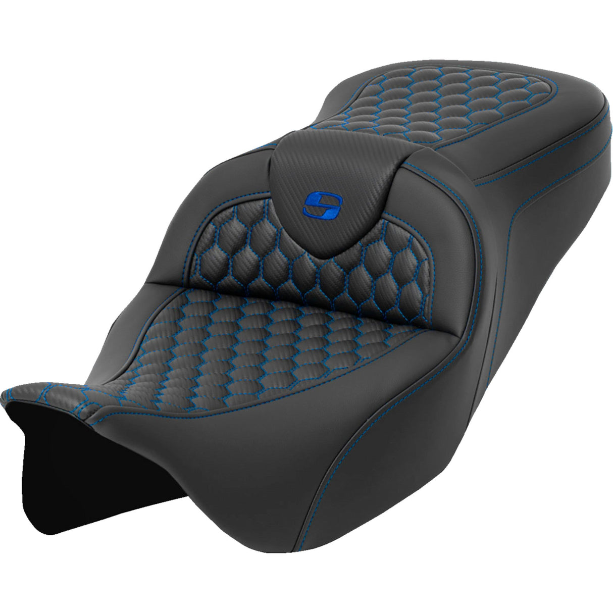 Saddlemen Honeycomb Roadsofa™ Seat Honeycomb Blue Stitch Without Backrest - 808-07B-18901 For Harley Touring 2008-2025