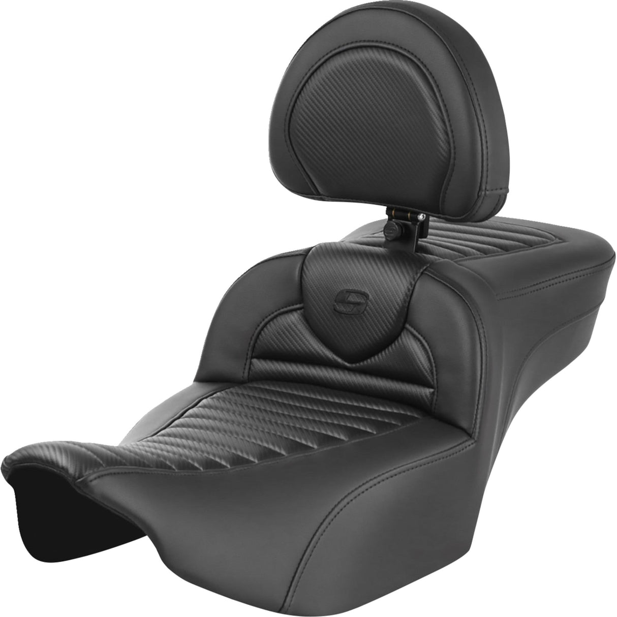 Saddlemen Roadsofa™ Extended Reach Seat With Backrest Tuck-N-Roll Carbon Fiber - 823-07-205B0 For Harley Touring 2023-2026