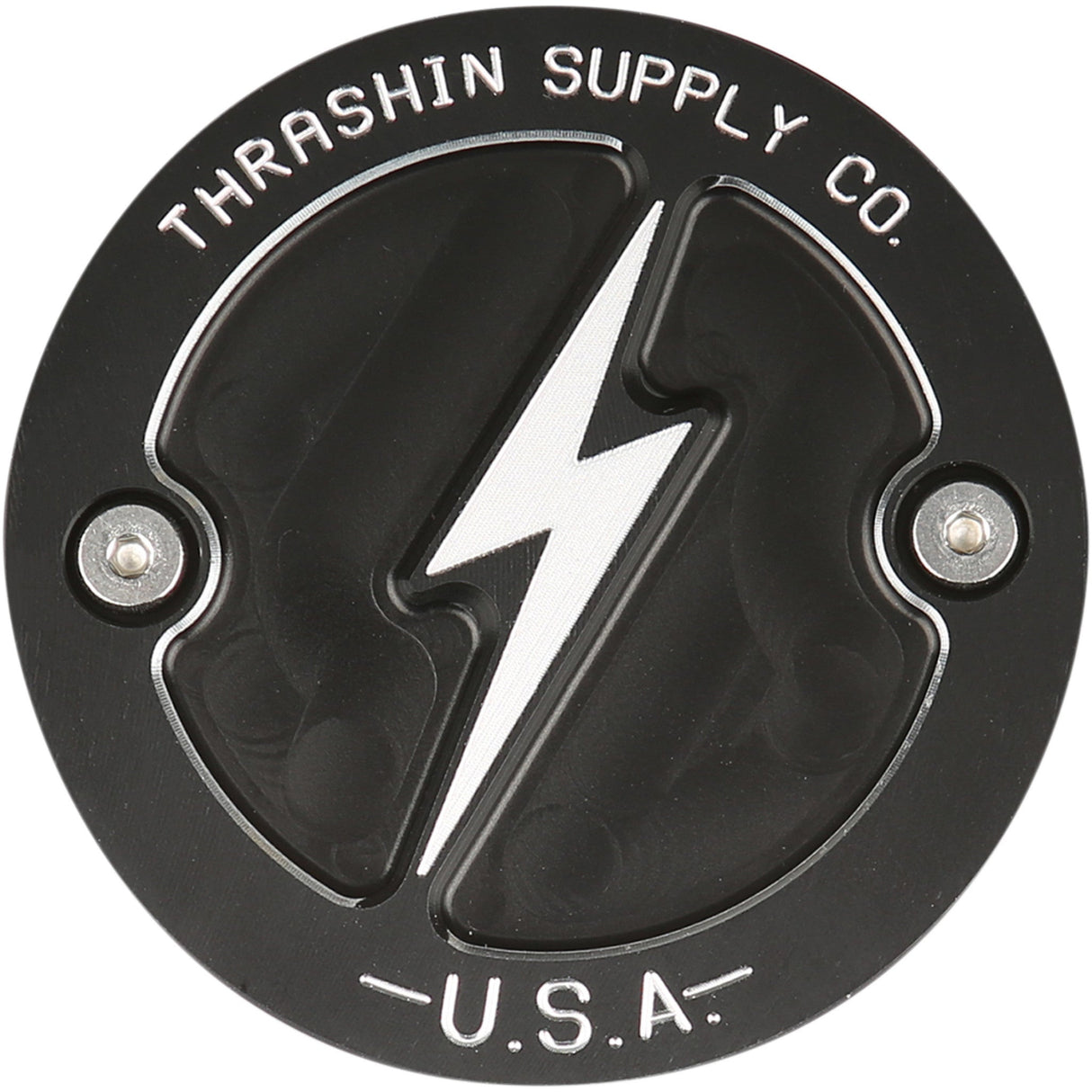 Thrashin Supply CO. Points Cover Dished Black 2 Hole M8 - TSC-3027-4 For Harley Motorcycles 2017-2025
