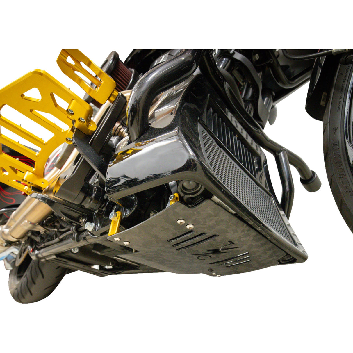 THRASHIN SUPPLY CO. 0506-2534 TSC-3035-5 Forged Carbon Fiber Skid Plate Skid Plate - Carbon Fiber/Forged - With Gold Brackets - FLHX/FLTRX