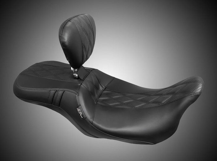 LePera Outcast GT Seat 2-Up With Backrest Black Double Diamond Perforated - LK-997BRGT2 For Harley Touring 2008-2022