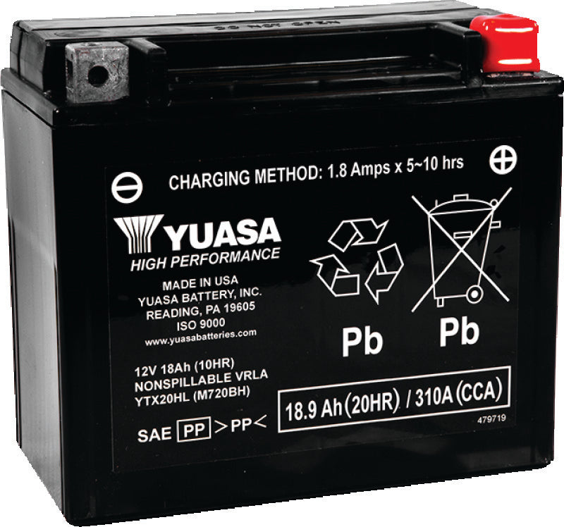 Yuasa Battery YTX20HL Maintenance Free AGM 12-Volt Battery - YUAM720BH For Victory Motorcycles 2003-2017 | Harley 1991-2017