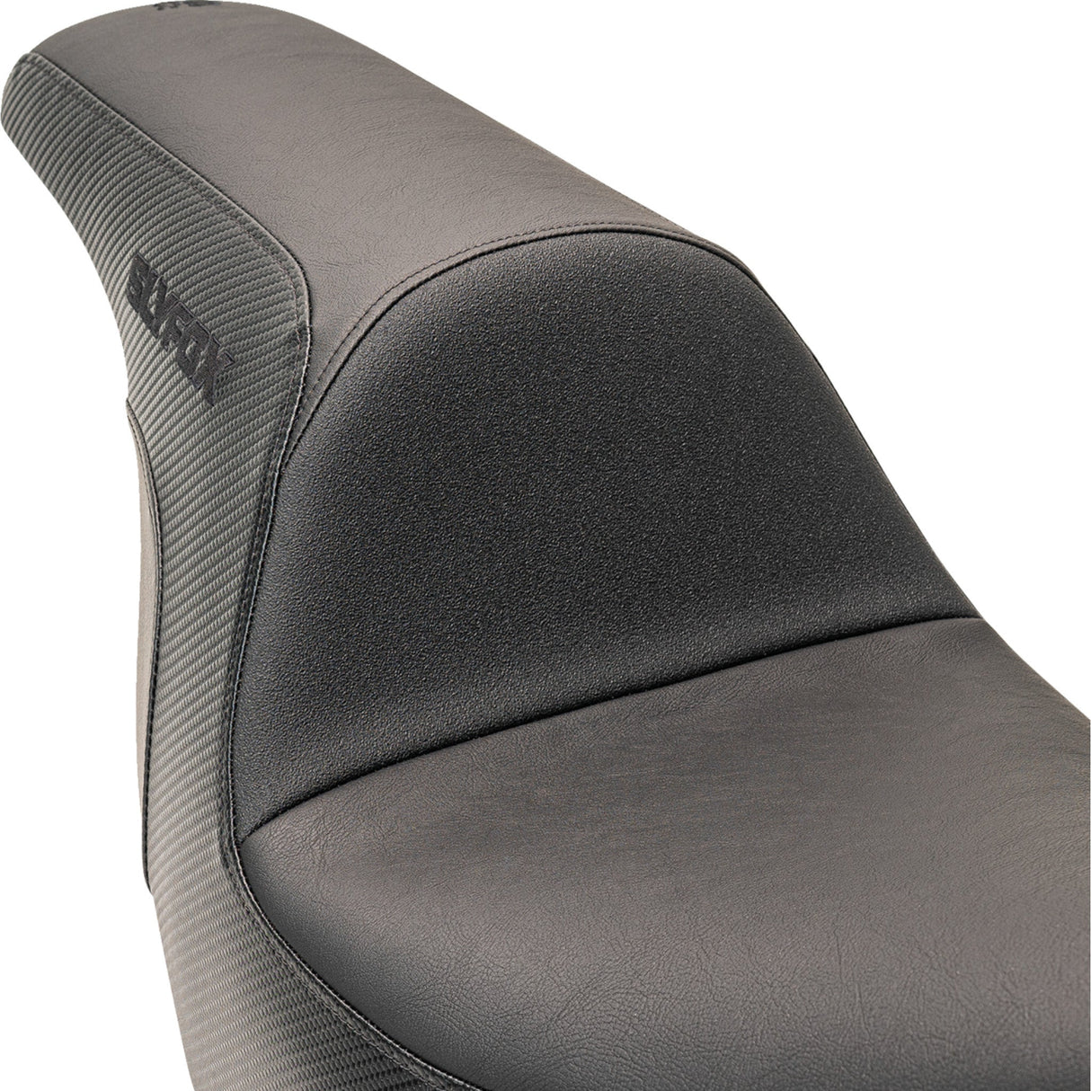 Slyfox The Lowrider Drifter Seat Black Logo Smooth Vinyl Carbon Fiber For Harley Softail 2018-2024