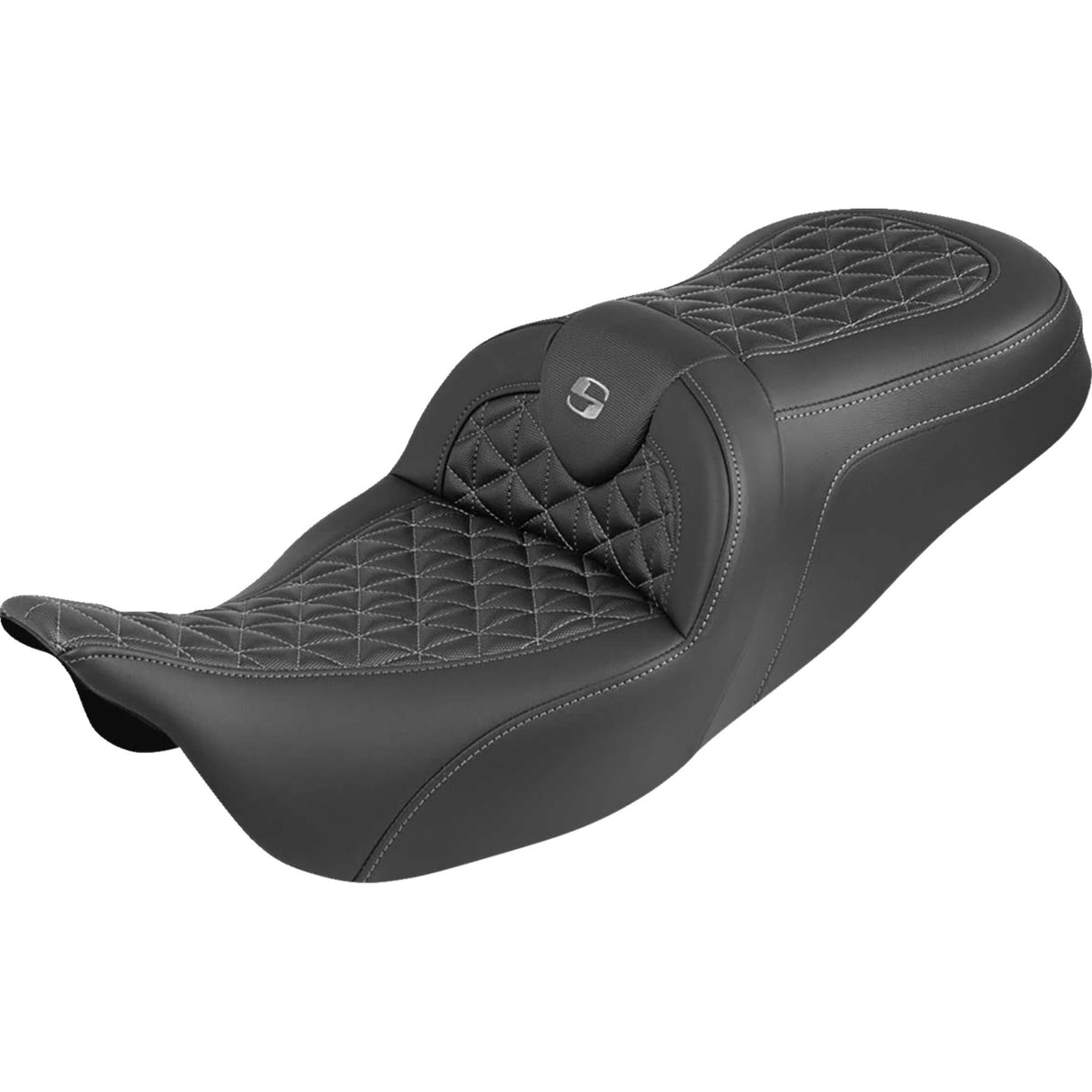 Saddlemen RoadSofa™ Tri Gripper Seat Standard Reach Gray Stitch Without Backrest - 808-07B-21002 For Harley Touring 2008-2025