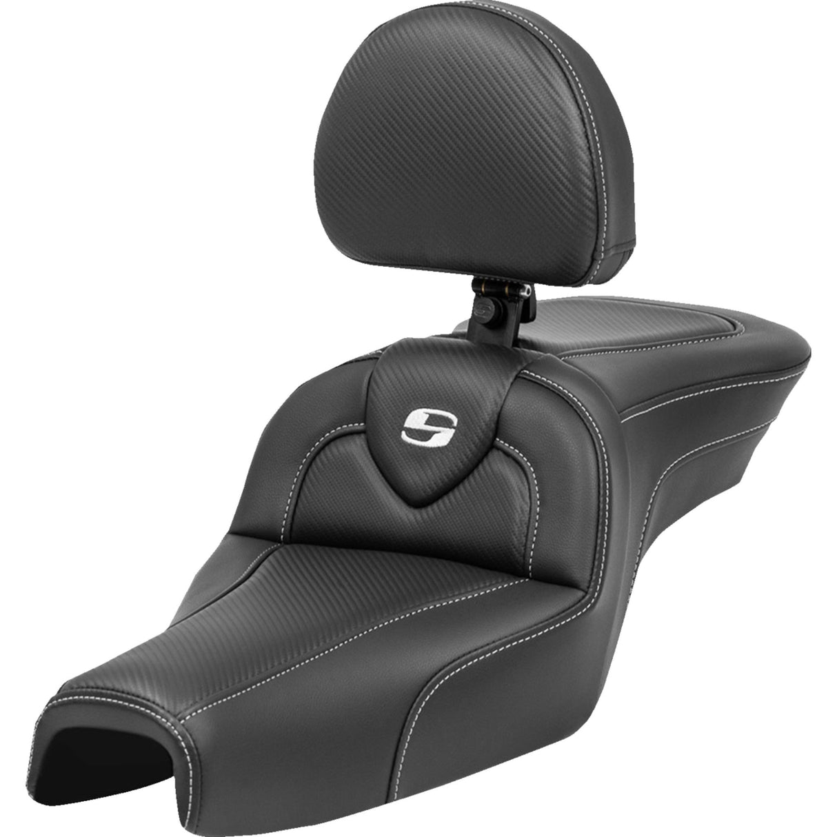 Saddlemen Roadsofa™ Standard Reach Seat With Backrest Carbon Fiber - 807-03-185BR For Harley Sportster 2004-2020 (4.5G Tank)