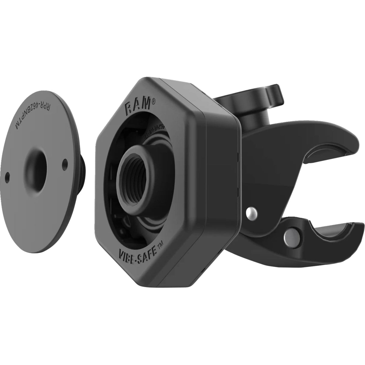 RAM MOUNTS 0603-1133 RAP-400-462NPT Tough-Claw™ Small Clamp Base with Vibe-Safe™ Adapter Ball Mount - Tough-Claw™ Base - 5/8" - 1-1/2" - Vibe Safe