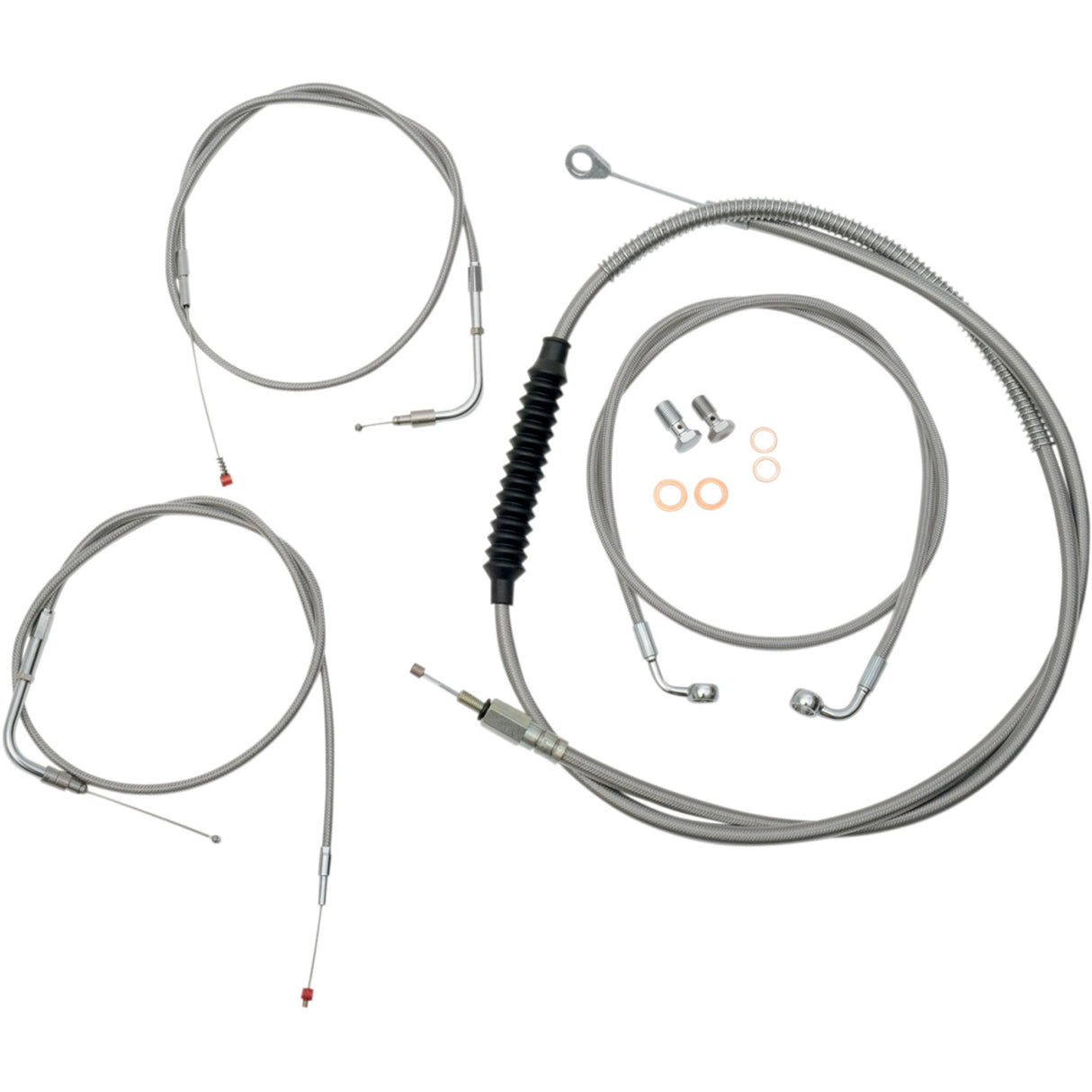 LA CHOPPERS 0610-0341 LA-8100KT-13 Standard Stainless Braided Handlebar Cable/Brake Line Kit - 12" - 14" Ape Hanger Handlebars - Stainless Steel