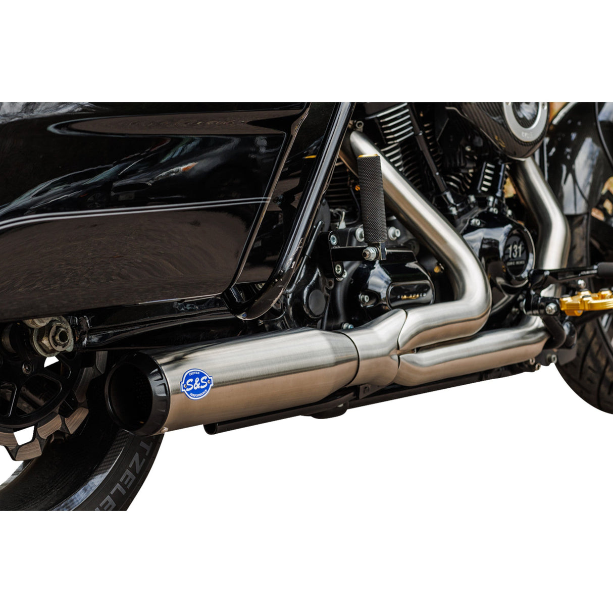 S&S Cycle 2-Into-1 Qualifier Exhaust System Race Only Brushed Stainless - 550-1107 For Harley Touring 2017-2023