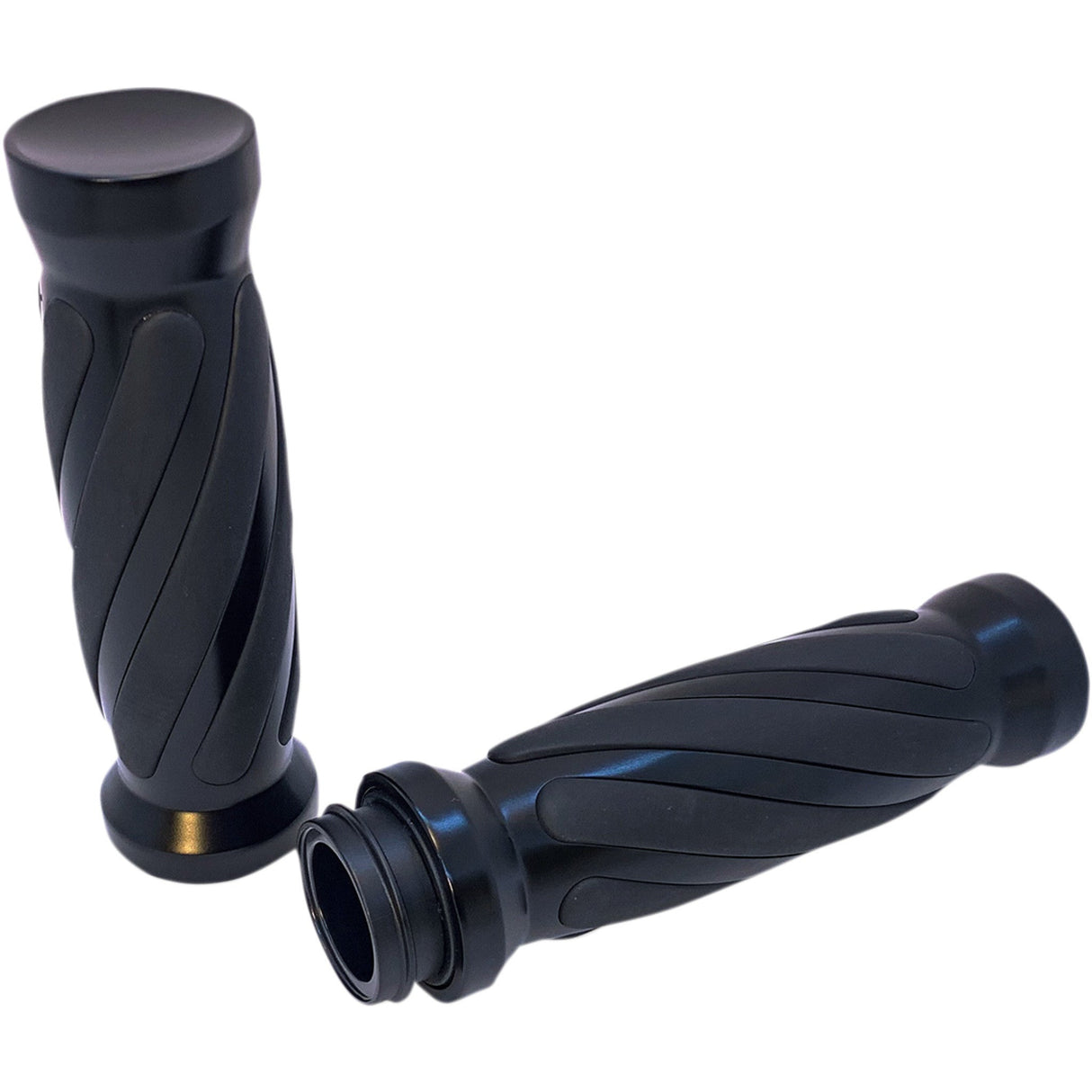 PRO-ONE Perf.mfg. Custom Twisted Rubber Grips TBW Black - 490011B For Harley Motorcycles 2008-2020