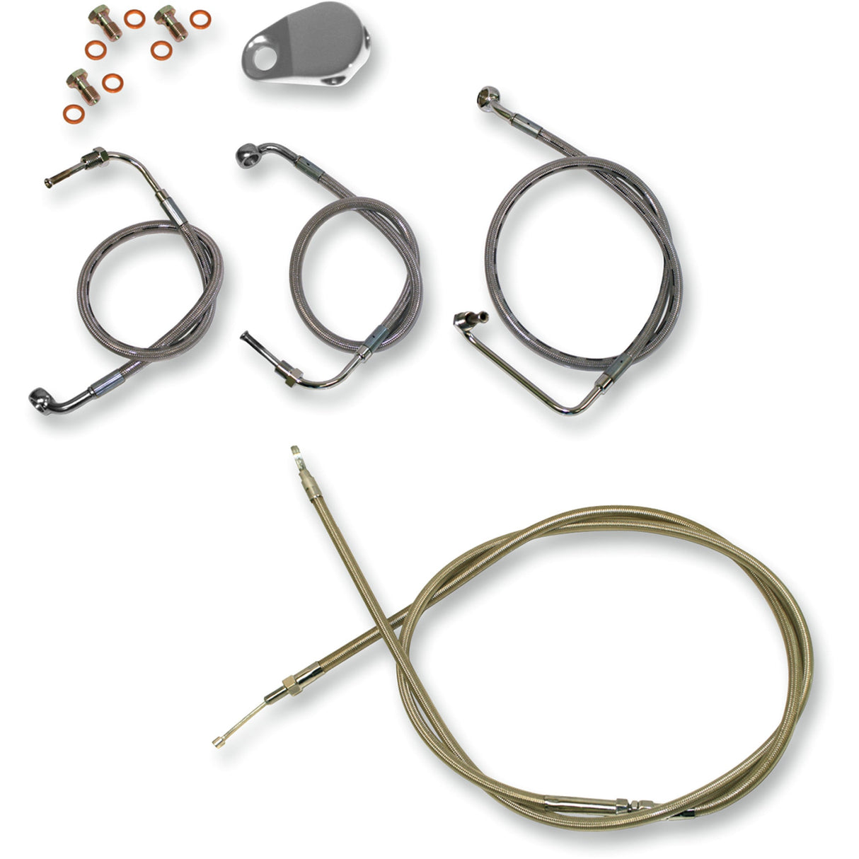 LA CHOPPERS 0610-0287 LA-8010KT-13 Standard Stainless Braided Handlebar Cable/Brake Line Kit - 12" - 14" Ape Hanger Handlebars - Stainless Steel