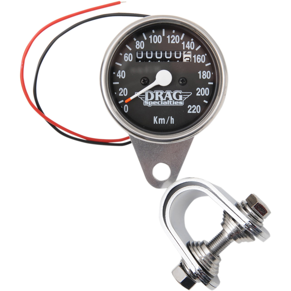 DRAG SPECIALTIES 2210-0330 2.4" Mini Mechanical Speedometer 2.4" KPH Mini LED Mechanical Speedometer/Indicators - Chrome Housing - Black Face - 2:1