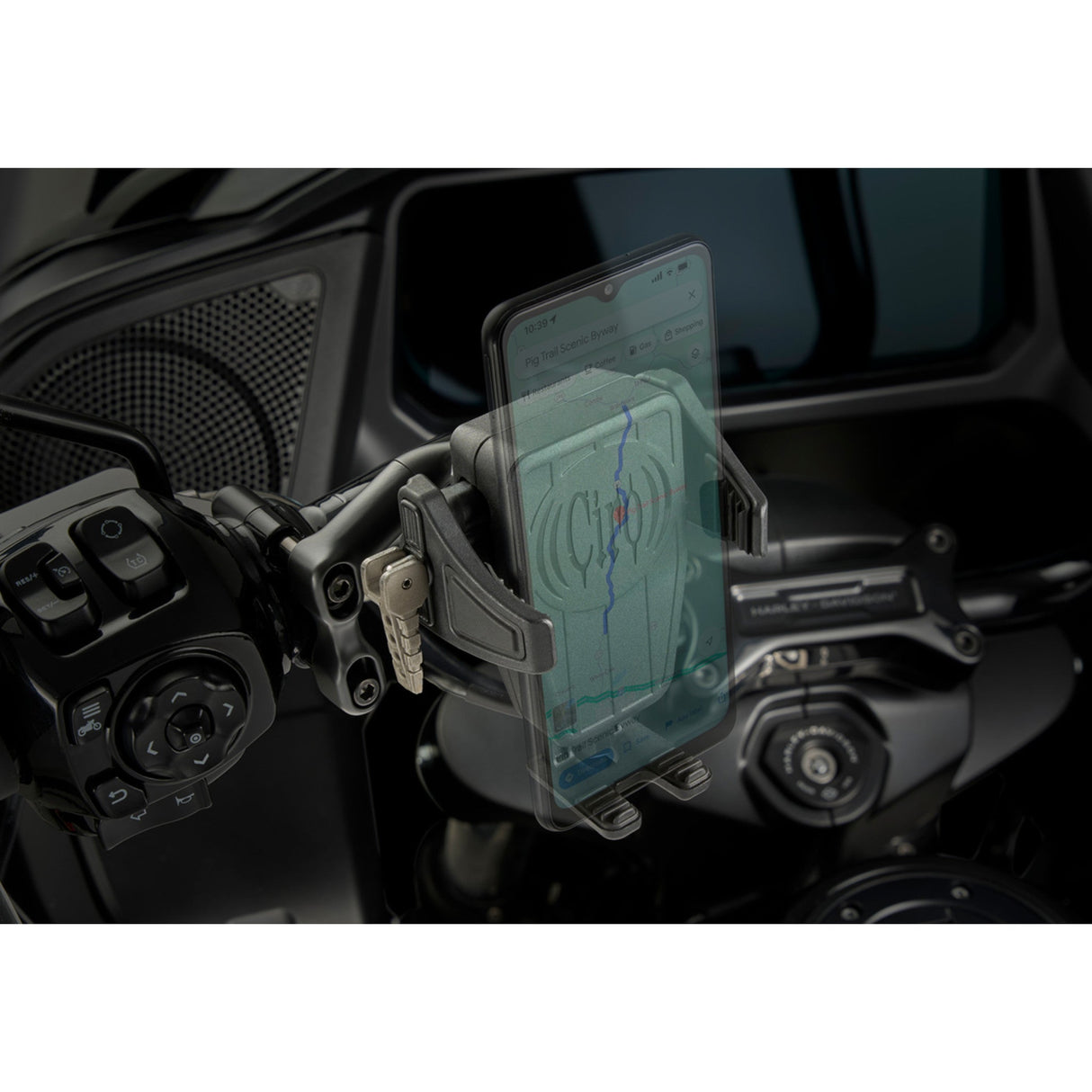 Ciro Gen 2 Cybercharger® Phone Holder Black Offset Perch Mount - 55311 For Harley Motorcycles 1994-2026 | Indian 2009-2025
