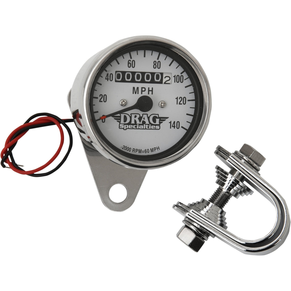 DRAG SPECIALTIES 2.4" Mini Mechanical Speedometer MPH LED Speedometer/Indicators - Chrome Housing Face 2:1