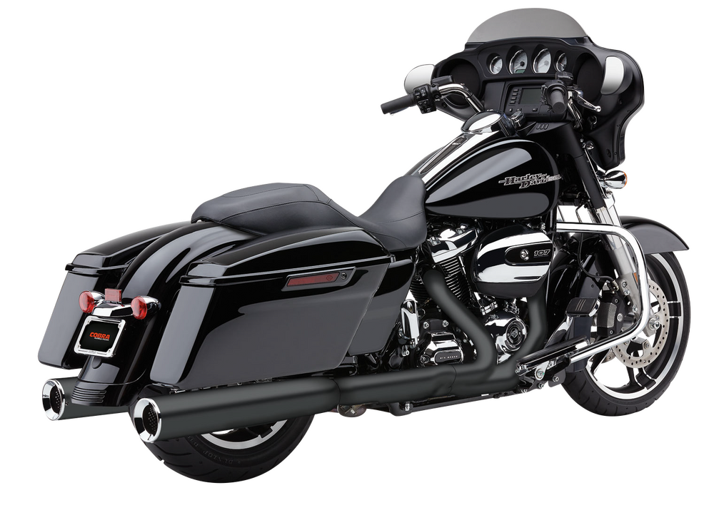 Cobra 4.5" Powrflo Round Slip-ONS Black - 6214RB For Harley Touring 2017-2026