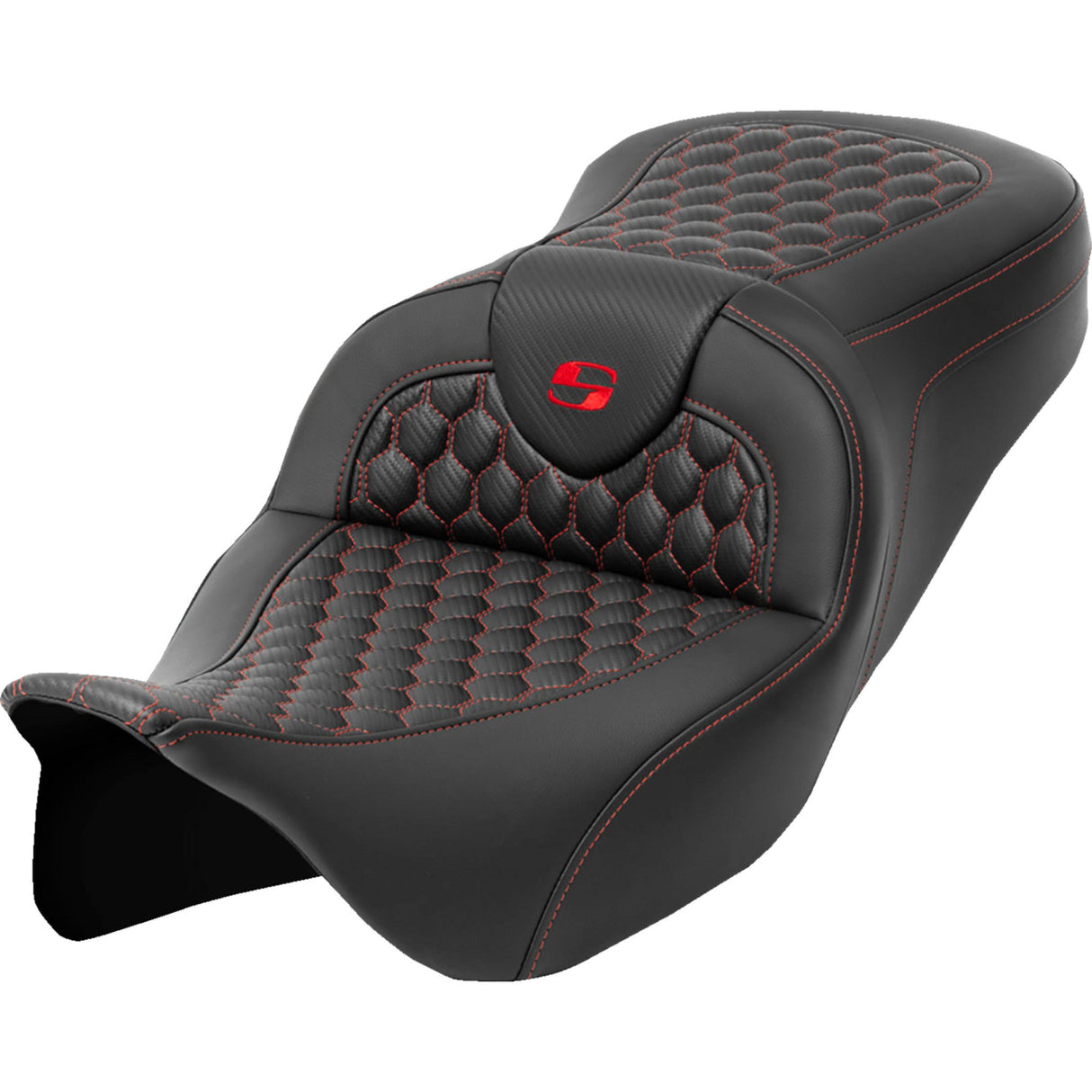 Saddlemen Honeycomb Roadsofa™ Seat Honeycomb Red Stitch Without Backrest - 808-07B-18904 For Harley Touring 2008-2025
