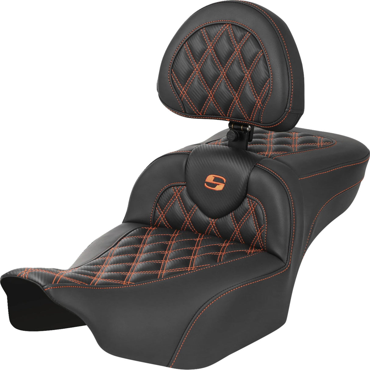 Saddlemen Roadsofa™ Extended Reach Seat With Backrest Lattice Stitch Orange Stitch - 823-07-207B3 For Harley Touring 2023-2026