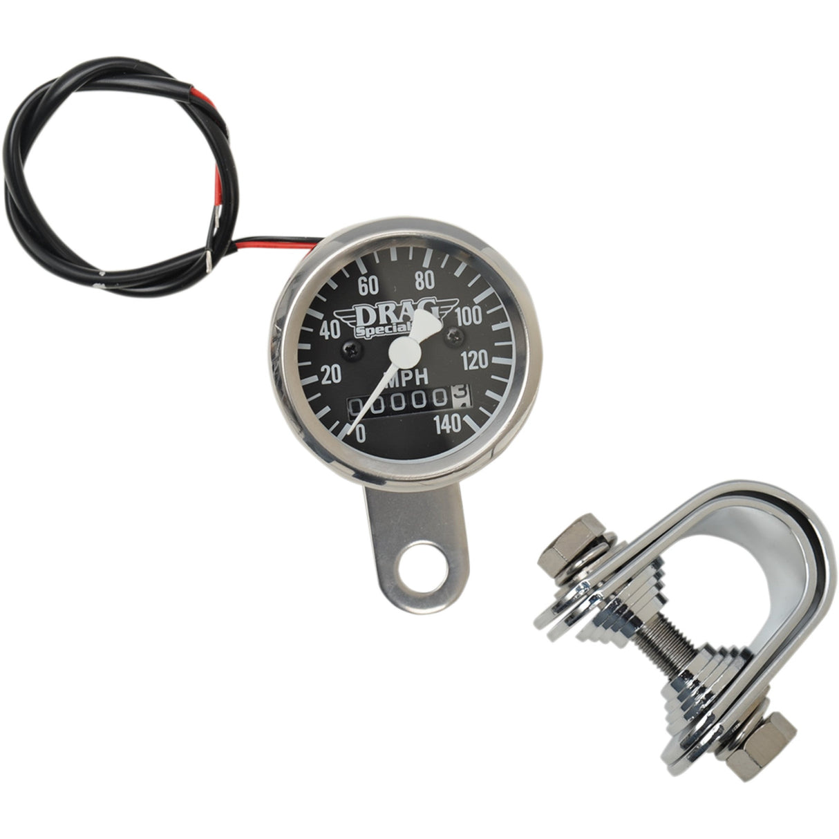DRAG SPECIALTIES 7805-6845 1-7/8" 140 MPH Mini Mechanical Speedometer Mini Speedometer - Black - 2240:60 Ratio - 1-7/8"