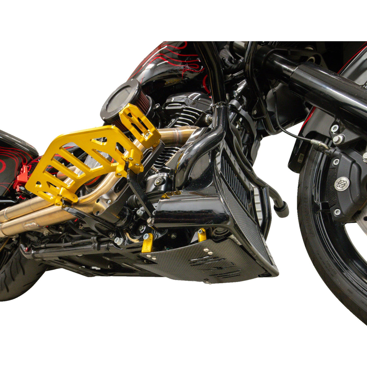 Thrashin Supply CO. Carbon Fiber Skid Plate Gloss With Gold Brackets - TSC-3034-5 For Harley Touring 2023-2026