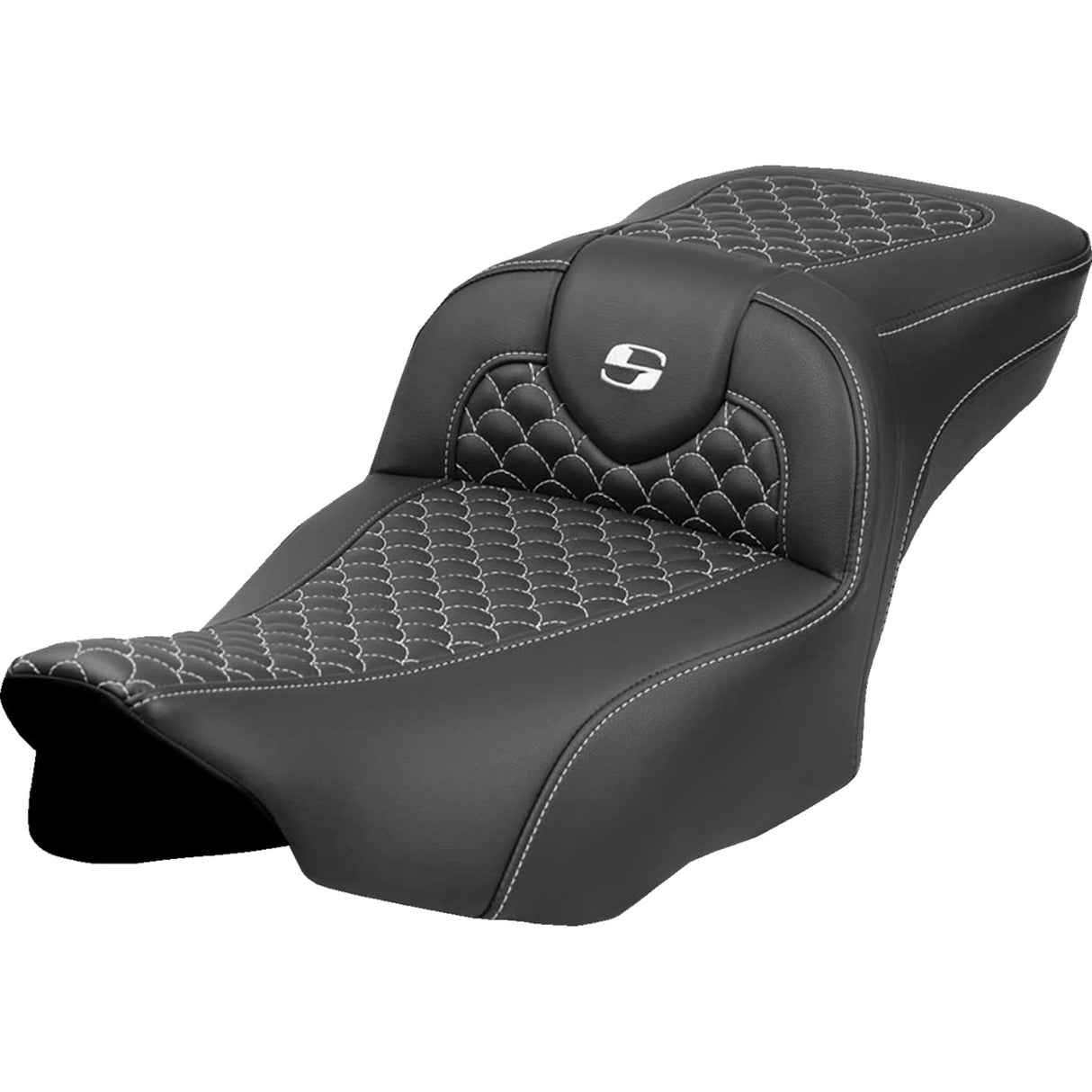 Saddlemen Dragon Scale Stitch RoadSofa™ Seat White Stitch Without Backrest - 823-07-20906 For Harley Touring 2023-2026