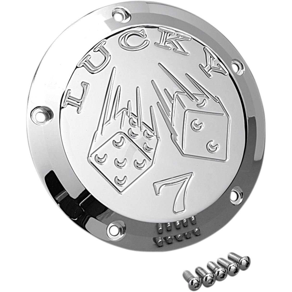 Joker Machine Billet Derby Cover Lucky 7 Chrome 5 Hole - 06-99L For Harley Motorcycles 1999-2019