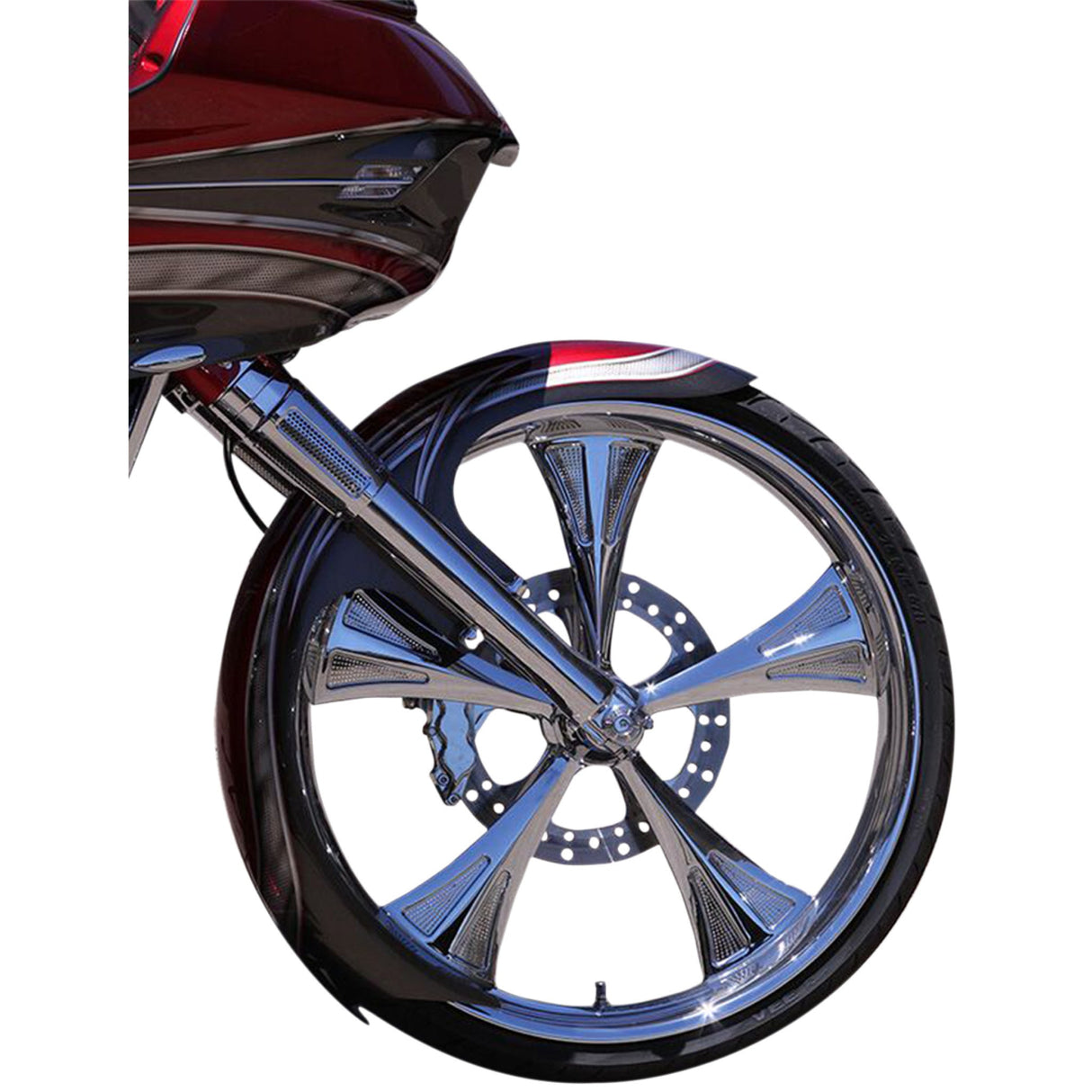Paul Yaffe Bagger Nation Steel Talon Front Fender 21" Wheel With Satin Adapters HD Touring Trike - PYO:TALON21-13E-S For Harley Touring 1986-2013