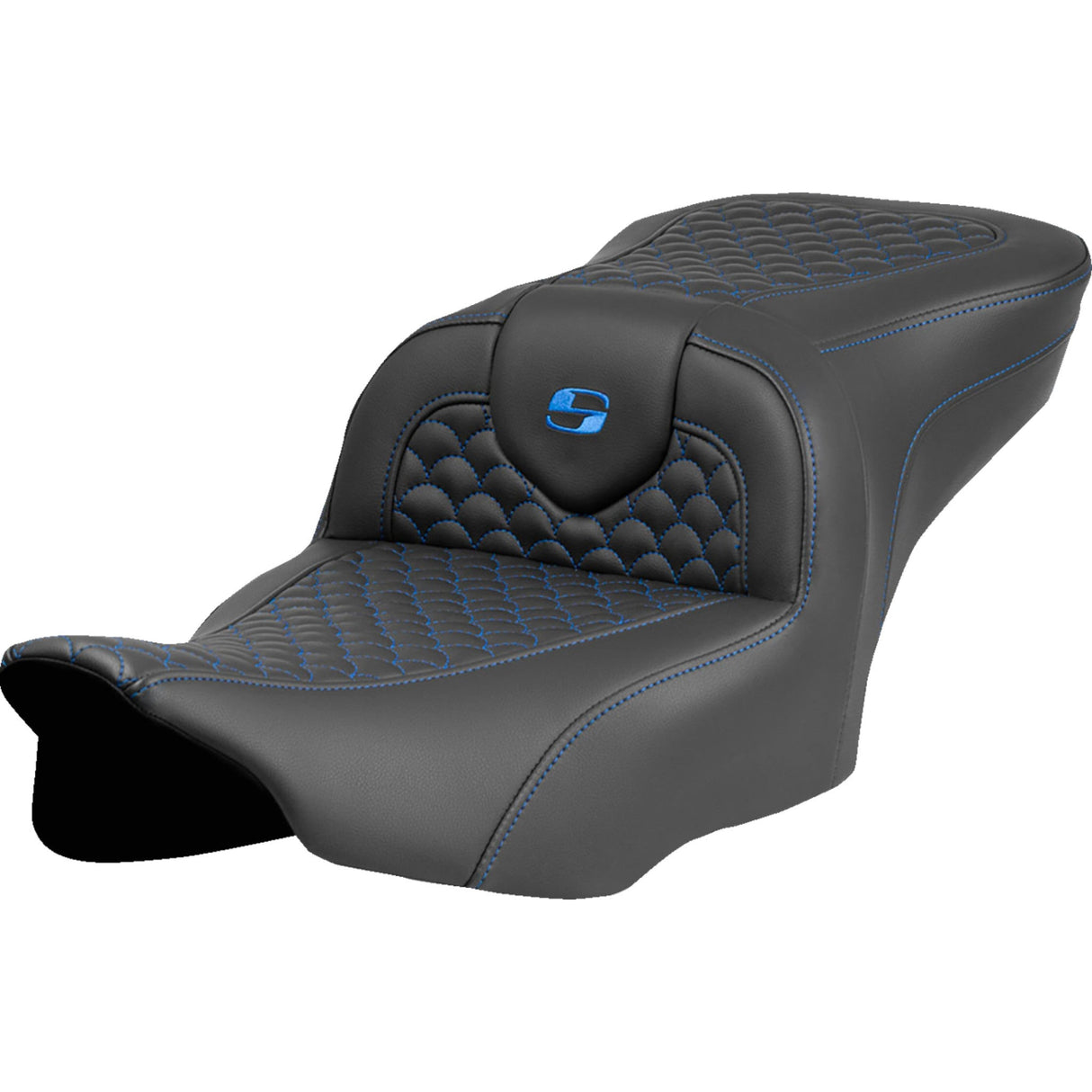 Saddlemen Dragon Scale Stitch RoadSofa™ Seat Blue Stitch Without Backrest - 823-07-20801 For Harley Touring 2023-2026