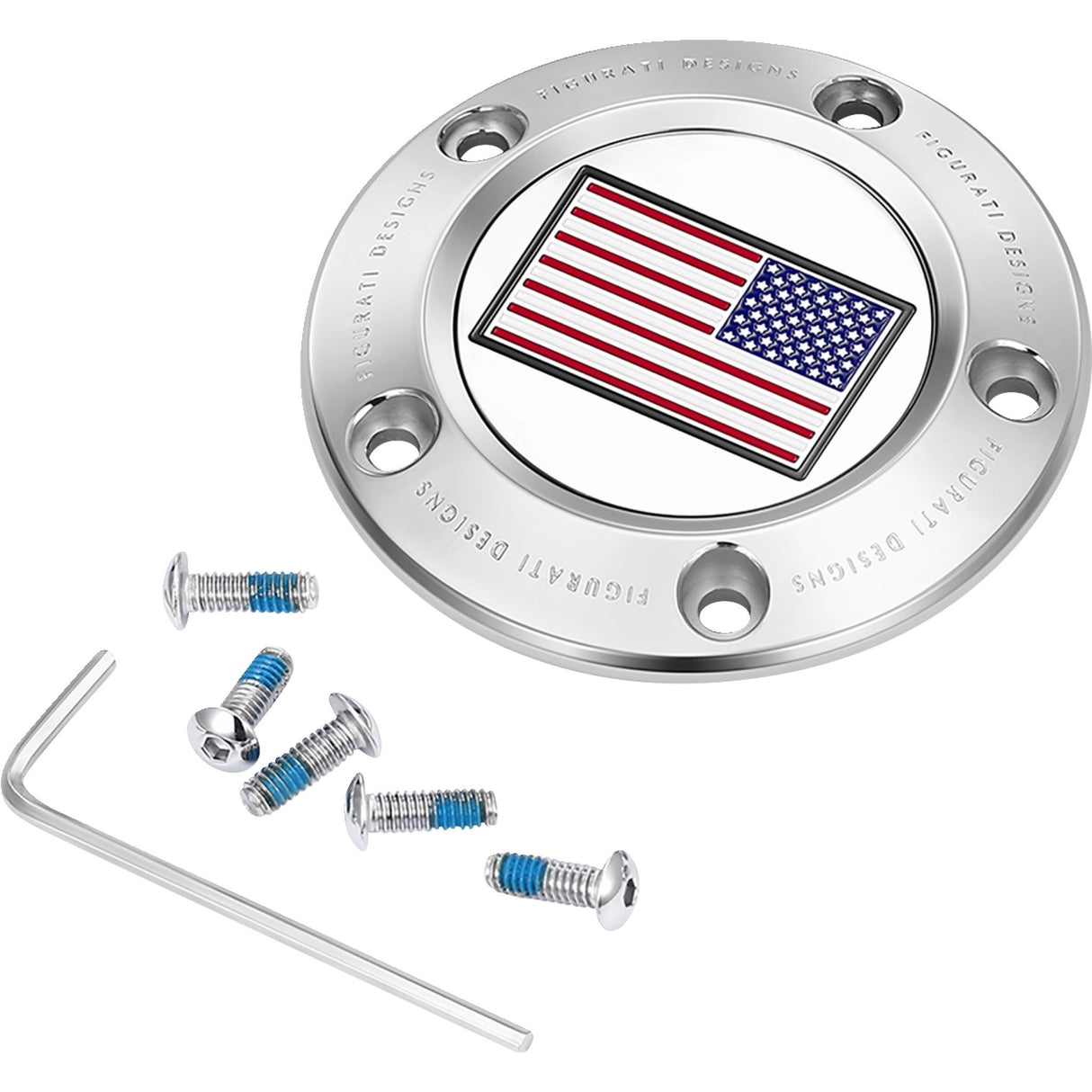 FIGURATI DESIGNS 0940-2082 FD20-TC-5H-SS Timing Cover 5 hole - american flag - reversed - stainless steel