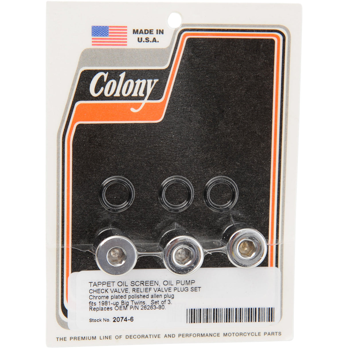 Colony Oil Pump Plug Big Twin - 2074-6 For Harley Motorcycles 1981-1999