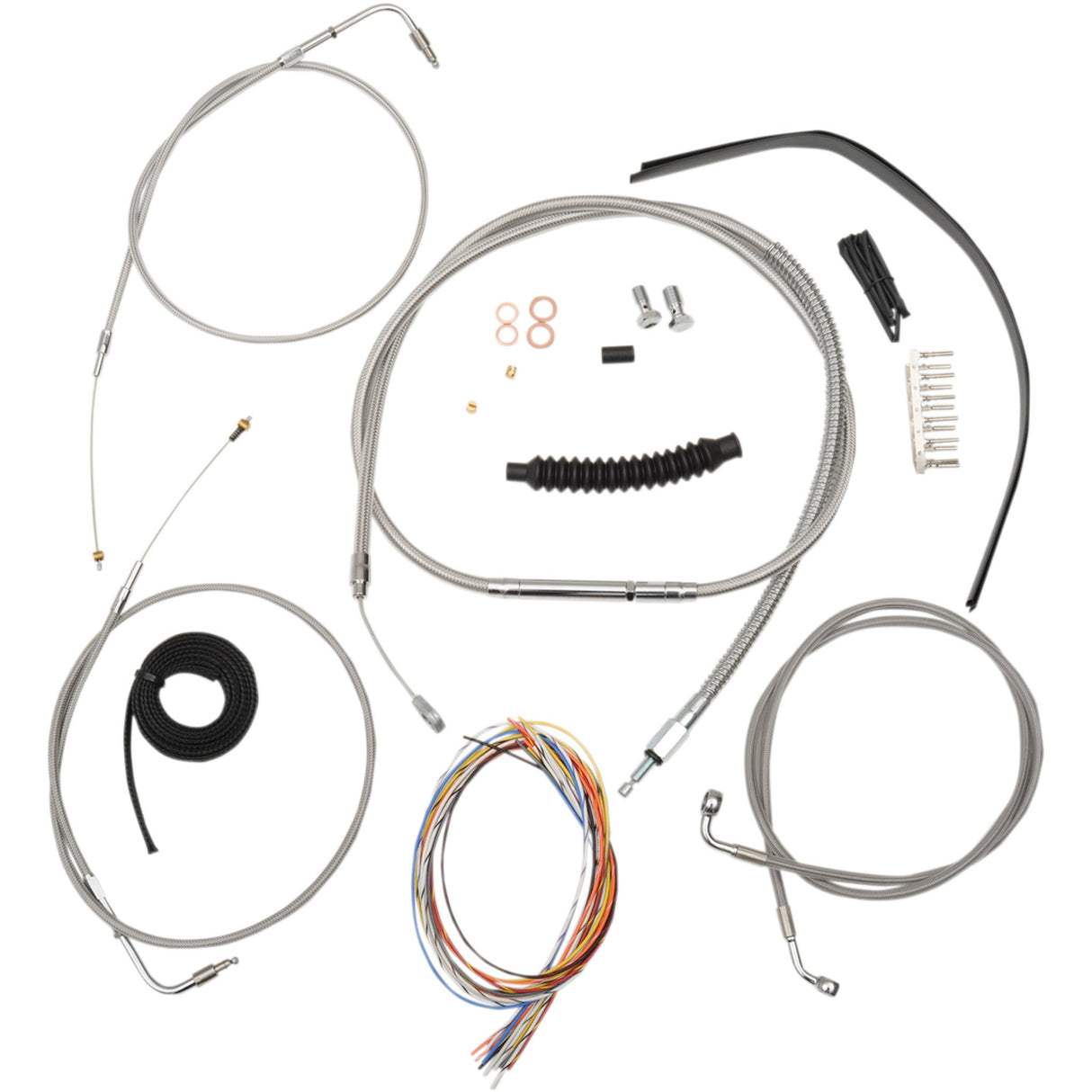 LA CHOPPERS 0610-1322 LA-8140KT2-13 Complete Stainless Braided Handlebar Cable/Brake Line Kit — Cable Kit - 12" - 14" Handlebars - Stainless